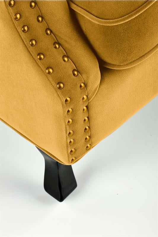 Fotoliu fix tapitat cu stofa si picioare din lemn, Tabor Velvet Mustariu / Negru, l73xA70xH87 cm (8)