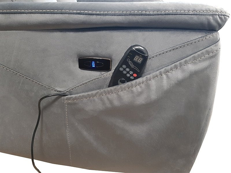 Fotoliu Recliner cu mecanism electric, functie masaj si port USB, tapitat cu stofa, Newlyn M Velvet Gri, l76xA94xH96 cm (4)