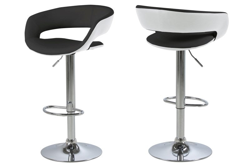 Set 2 scaune de bar tapitate cu piele ecologica si picior metalic Grace Negru / Alb, l54,5xA48,5xH104 cm