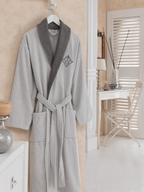 Halat de baie unisex din bumbac, Gri / Gri Inchis, M / L