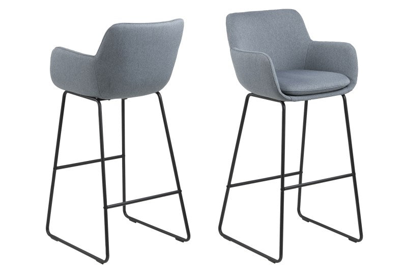 Set 2 scaune de bar tapitate cu stofa si picioare din metal Lisa Albastru Deschis / Negru, l52xA53xH100 cm (1)