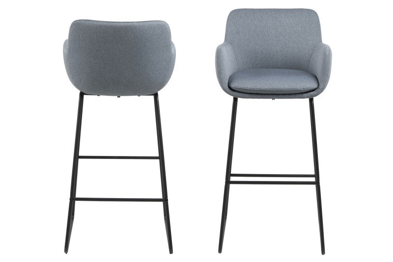 Set 2 scaune de bar tapitate cu stofa si picioare din metal Lisa Albastru Deschis / Negru, l52xA53xH100 cm