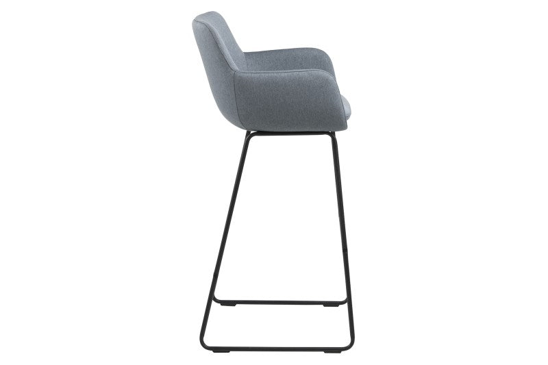 Set 2 scaune de bar tapitate cu stofa si picioare din metal Lisa Albastru Deschis / Negru, l52xA53xH100 cm (2)