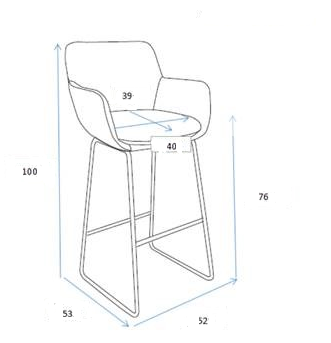 Set 2 scaune de bar tapitate cu stofa si picioare metalice Lisa Gri Inchis / Negru, l52xA53xH100 cm (3)