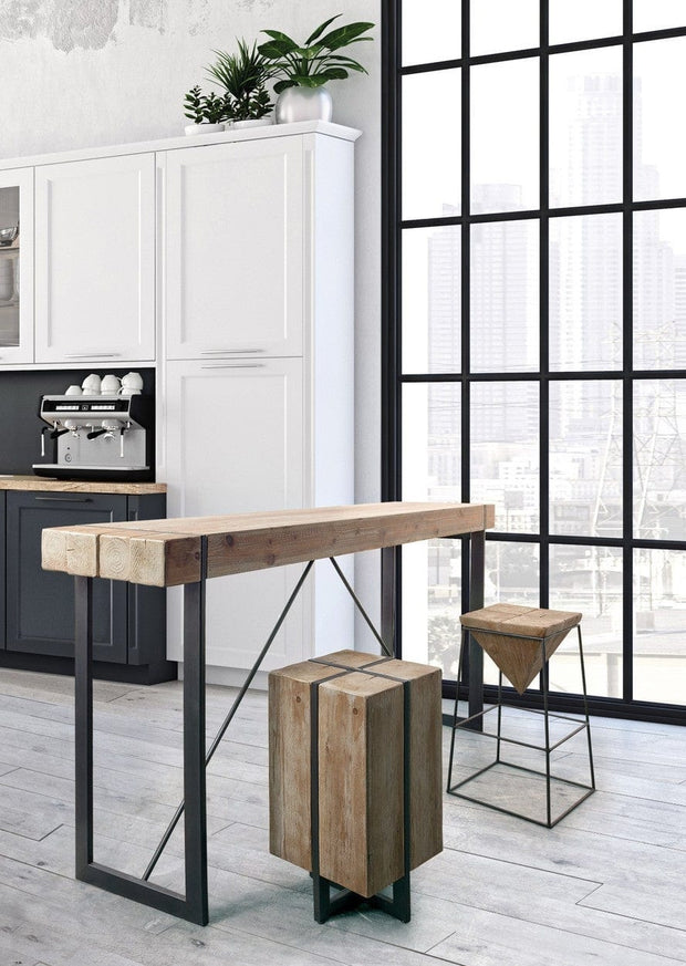 Masa de bar din lemn de brad si metal Garrett Natural / Negru, L200xl50xH110 cm (1)