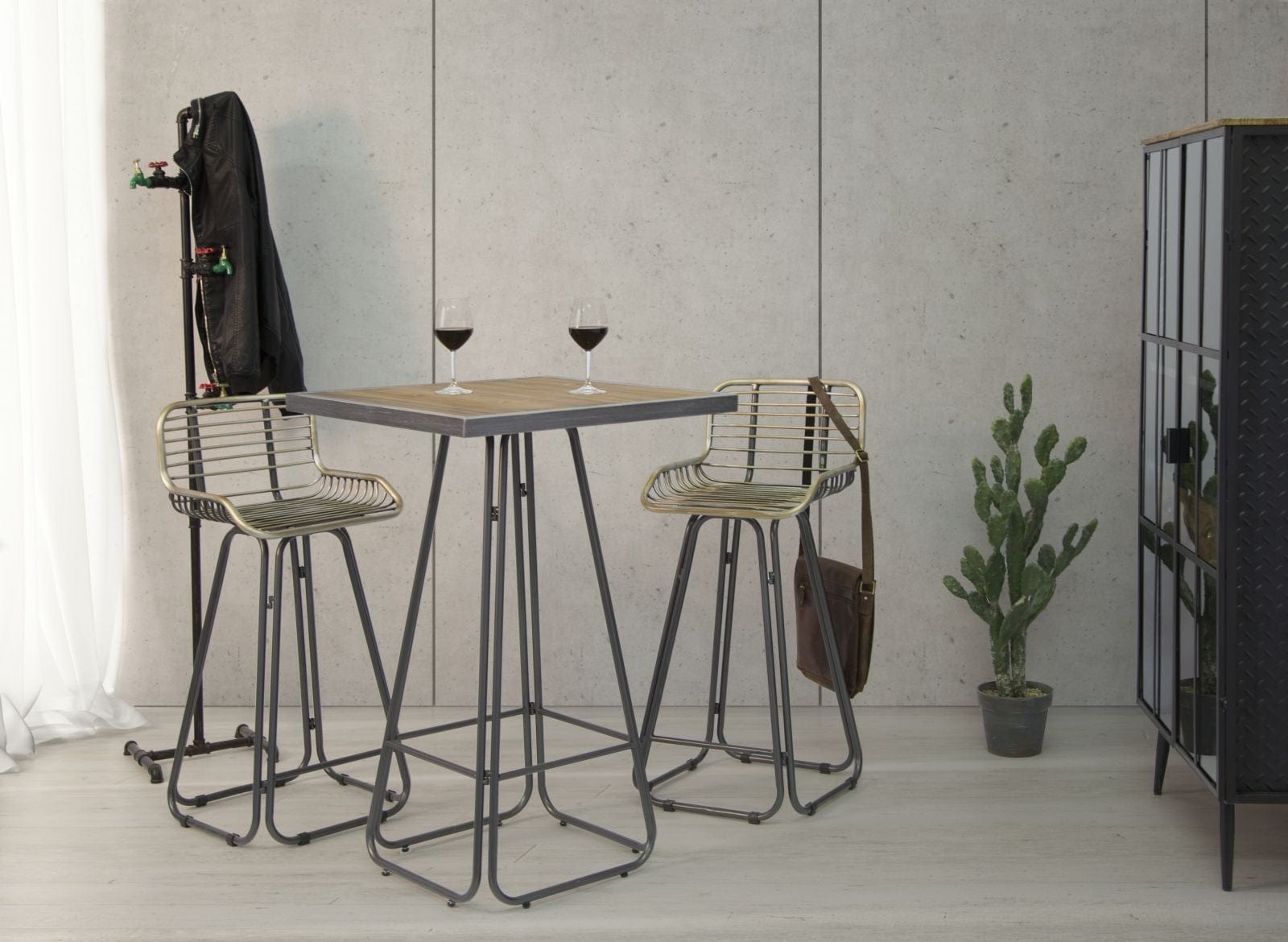 Mauro Ferretti Masa de bar din lemn si metal Dublin Square Natural / Gri inchis, L70xl70xH106 cm