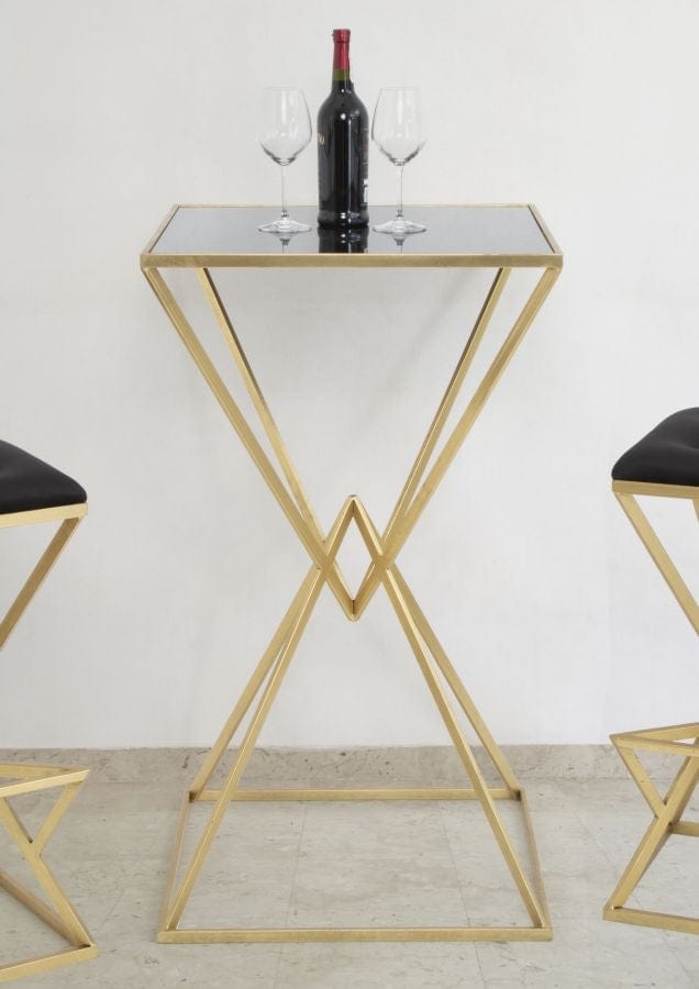 Mauro Ferretti Masa de bar din metal si sticla Piramid Auriu / Negru, L60xl60xH105 cm