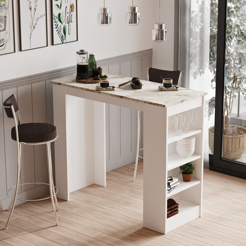 Asir Masa de bar din pal, Style ST1-EW Marmura / Alb, L120xl51,6xH101,8 cm