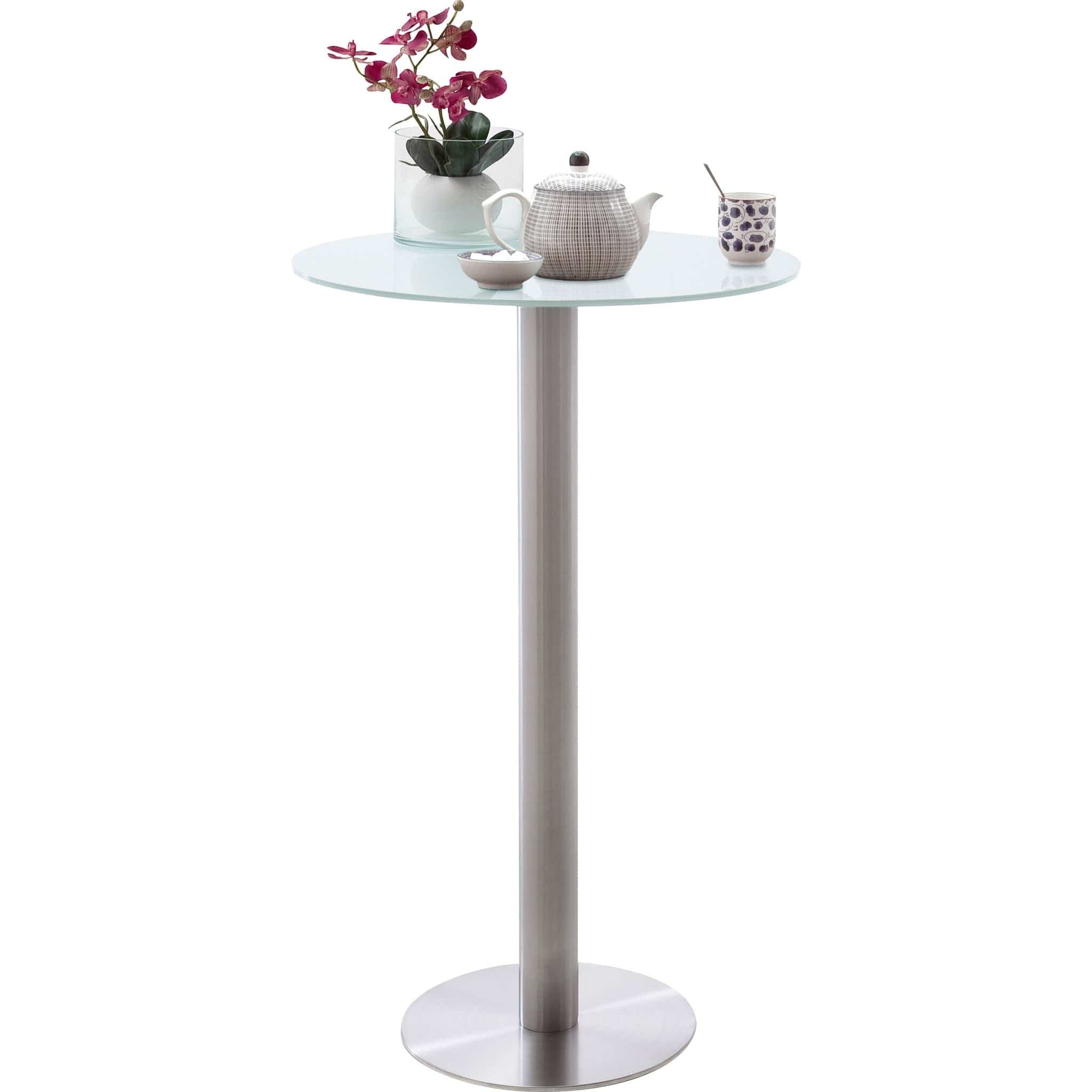 Masa de bar din sticla si metal, Zarina 1 Round Alb / Crom, Ø65xH105 cm (1)