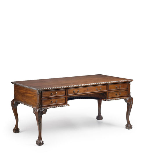 Masa de birou din lemn cu 5 sertare, Vintage Chippendale Nuc, L160xl80xH79 cm