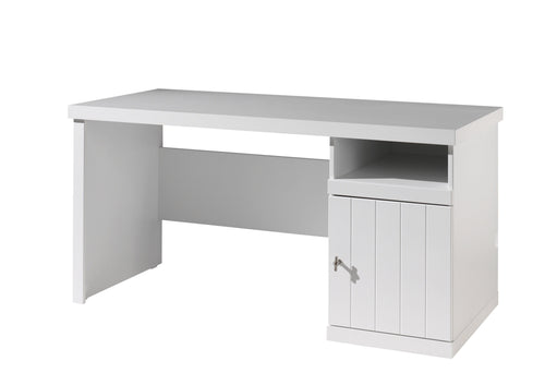 Masa de birou din lemn de pin si MDF cu 1 usa, pentru copii Robin Alb, L150xl70xH75,5 cm