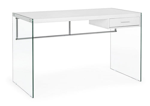 Masa de birou din MDF, sticla si metal, cu 1 sertar Suami Alb, L122xl60xH76 cm