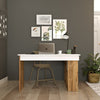 Asir Masa de birou din pal, cu biblioteca, Tywin CT5-AW Alb / Natural, L120xl120xH72 cm