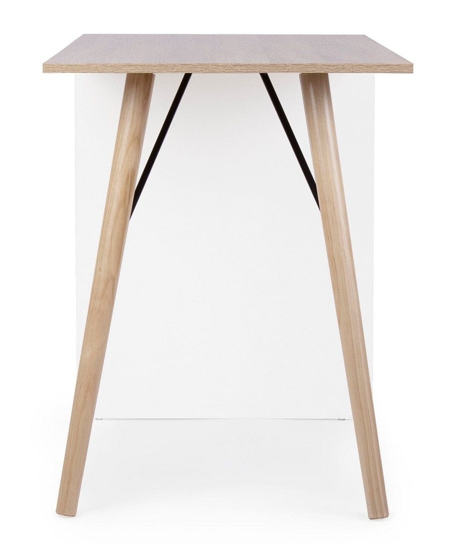 Masa de birou din pal si lemn, cu 4 sertare Alberta Natural / Alb, L120xl60xH75 cm (4)