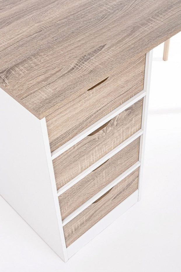 Masa de birou din pal si lemn, cu 4 sertare Alberta Natural / Alb, L120xl60xH75 cm (7)