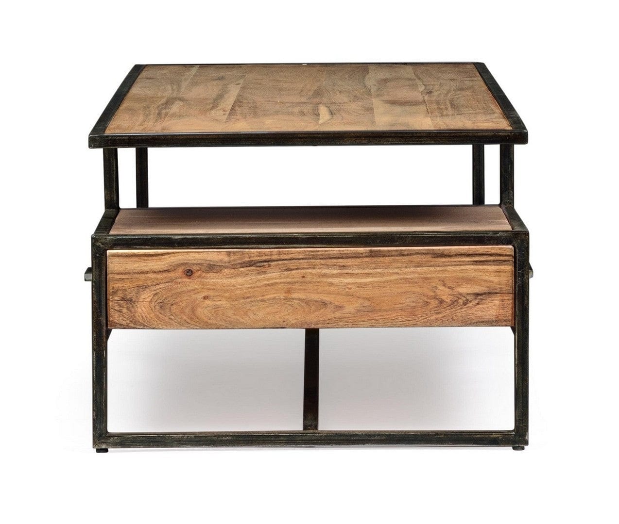 Masa de cafea din lemn de salcam si metal, cu 1 sertar, Egon Natural, L120xl60xH45 cm (4)