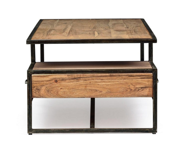 Masa de cafea din lemn de salcam si metal, cu 1 sertar, Egon Natural, L120xl60xH45 cm (4)