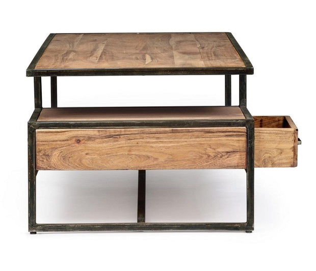 Masa de cafea din lemn de salcam si metal, cu 1 sertar, Egon Natural, L120xl60xH45 cm (5)