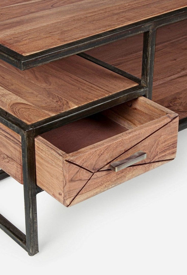 Masa de cafea din lemn de salcam si metal, cu 1 sertar, Egon Natural, L120xl60xH45 cm (7)