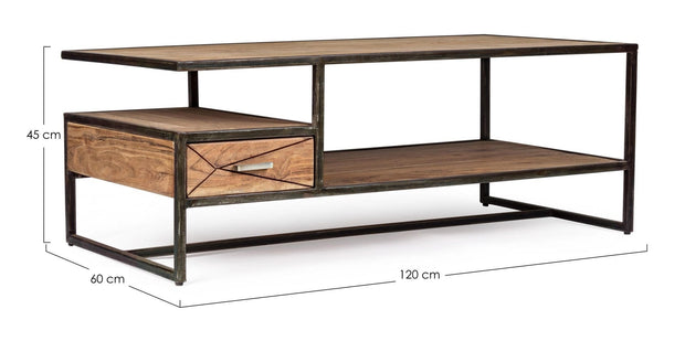 Masa de cafea din lemn de salcam si metal, cu 1 sertar, Egon Natural, L120xl60xH45 cm (9)