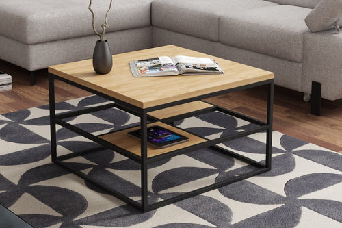 Wersal Masa de cafea din lemn de stejar, cu picioare metalice, Coryse Stejar / Negru, L70xl70xH45 cm