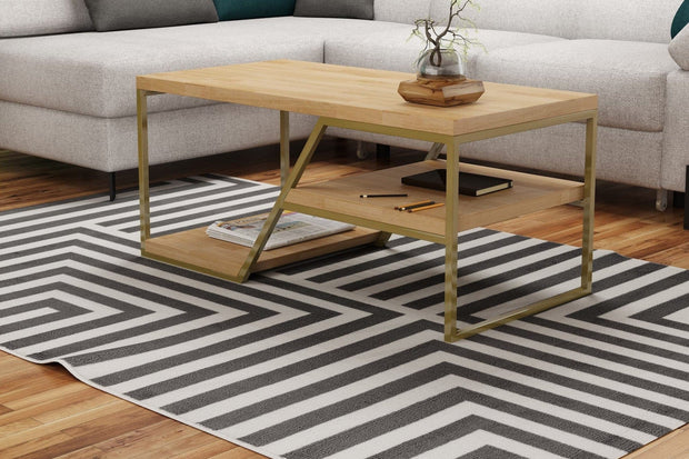 Wersal Masa de cafea din lemn de stejar, cu picioare metalice, Ellisa Stejar / Auriu, L100xl50xH45 cm