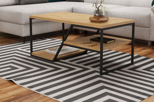 Wersal Masa de cafea din lemn de stejar, cu picioare metalice, Ellisa Stejar / Negru, L100xl50xH45 cm