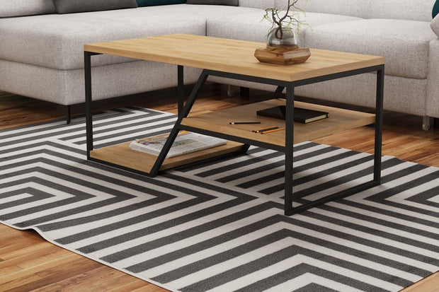 Wersal Masa de cafea din lemn de stejar, cu picioare metalice, Ellisa Stejar / Negru, L100xl50xH45 cm