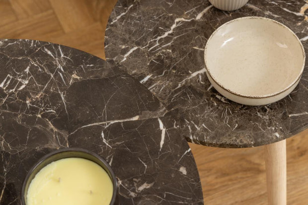 Masa de cafea din marmura si lemn, Roslin Maro / Stejar White Wash, Ø60xH45,5 cm (4)