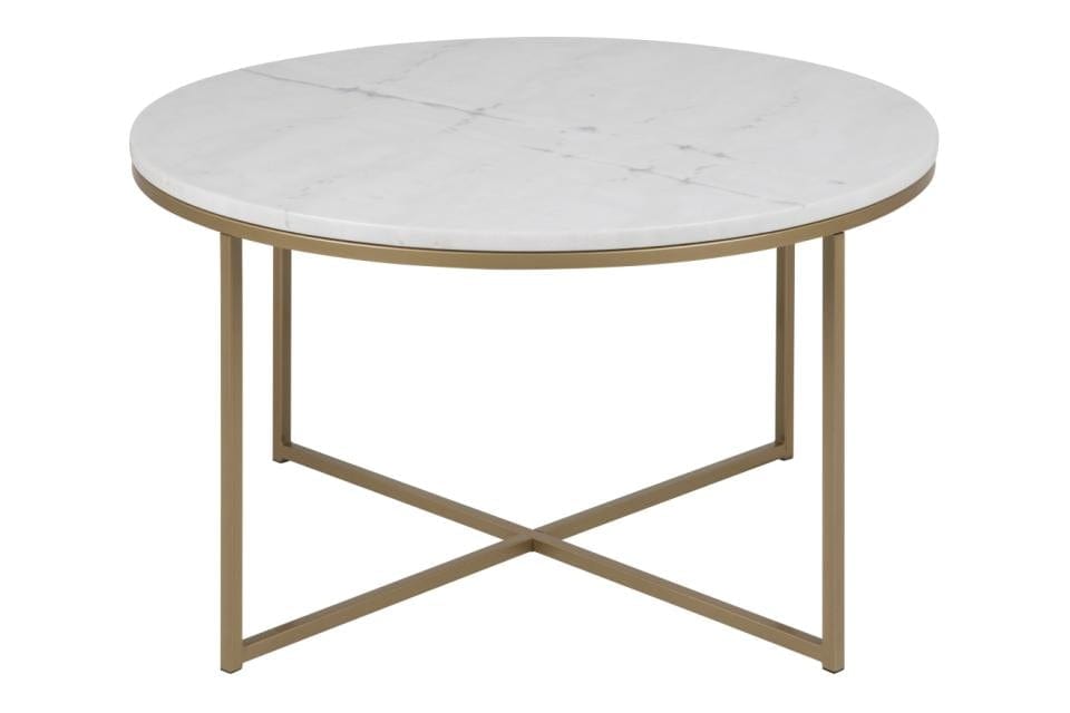 Masa de cafea din marmura si metal, Alisma Alb / Alama, Ø80xH46 cm