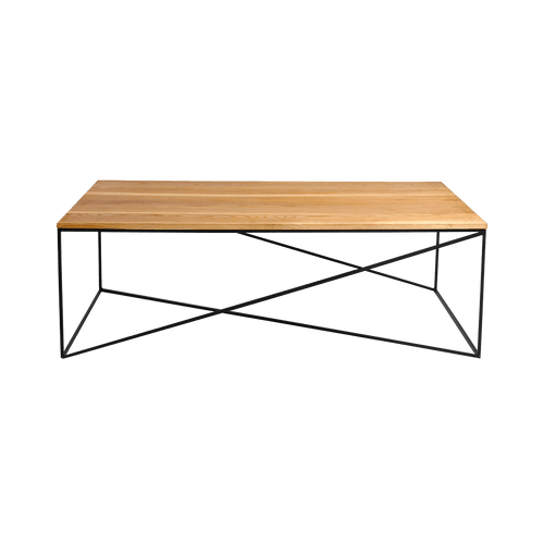 Masa de cafea din MDF, furnir si metal, Memo Wood Stejar / Negru, L140xl80xH45 cm