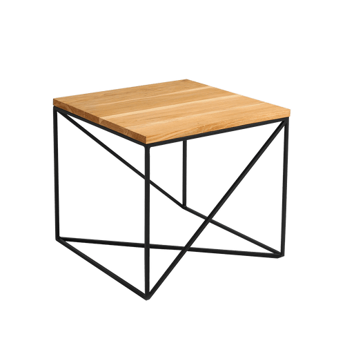 Masa de cafea din MDF, furnir si metal, Memo Wood Stejar / Negru, L50xl50xH45 cm