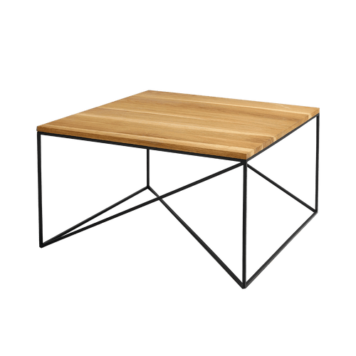Masa de cafea din MDF, furnir si metal, Memo Wood Stejar / Negru, L80xl80xH45 cm