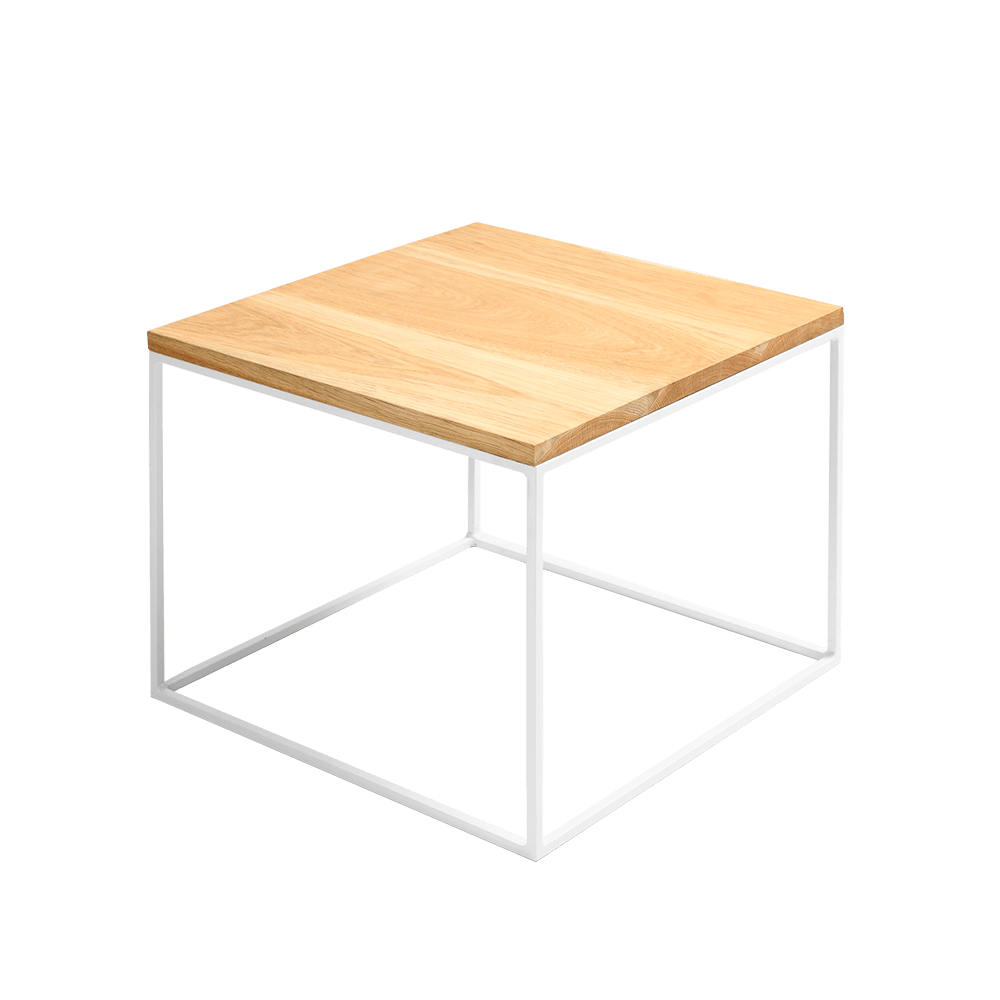 Masa de cafea din MDF, furnir si metal, Tensio Wood Stejar / Alb, L50xl50xH45 cm