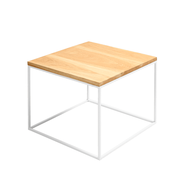 Masa de cafea din MDF, furnir si metal, Tensio Wood Stejar / Alb, L50xl50xH45 cm