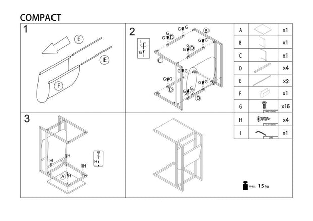 Masa de cafea din MDF, piele ecologica si metal, Campos Stejar Auriu / Negru, L47xl33xH65 cm (11)