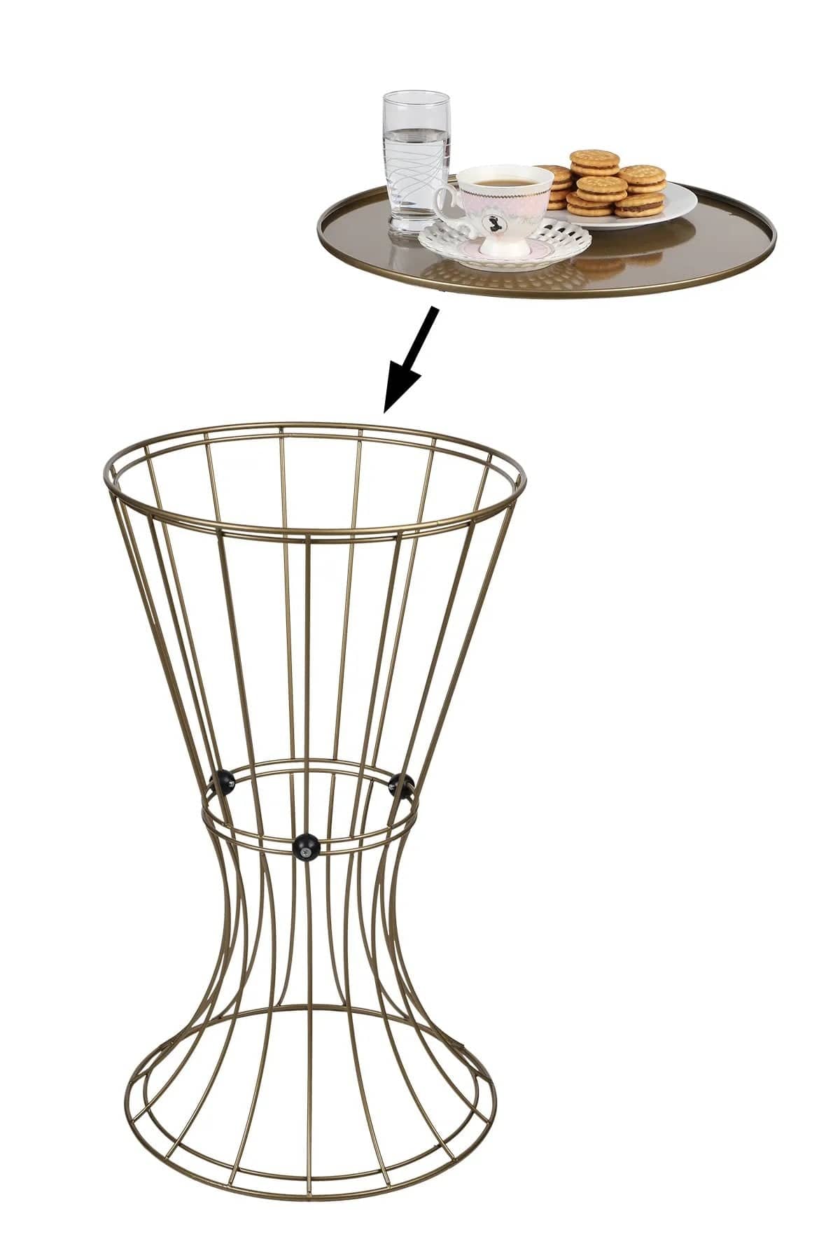 Masa de cafea din MDF si metal, Baybars Alama / Negru, Ø35xH56 cm (2)