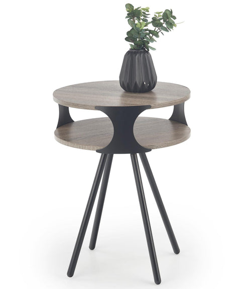 Halmar Masa de cafea din MDF si metal, Kirkley Stejar Sonoma Inchis / Negru, Ø45xh60 cm