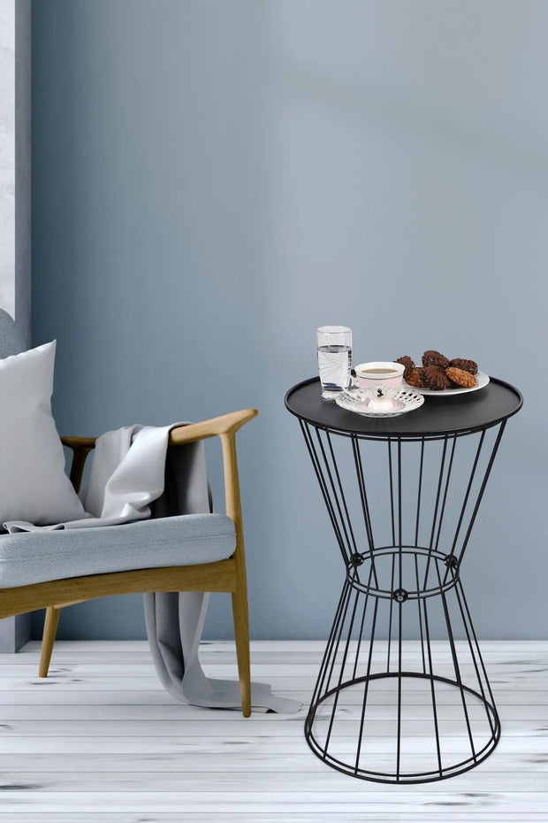 Masa de cafea din MDF si metal, Nevale Negru, Ø35xH56 cm (1)
