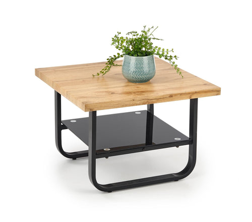 Halmar Masa de cafea din MDF, sticla si metal Espada Square Stejar / Negru, L65xl65xH45 cm