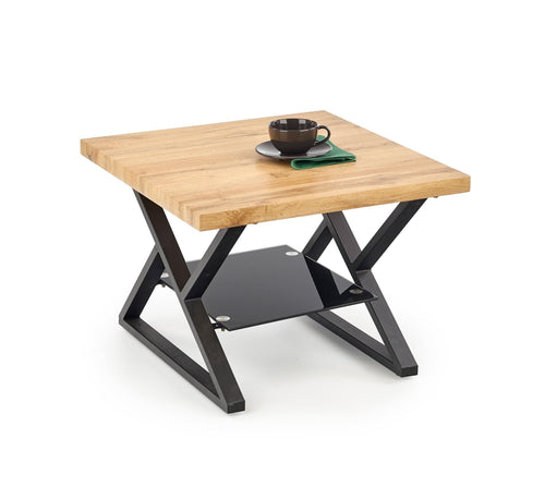Halmar Masa de cafea din MDF, sticla si metal Xandy Square Stejar / Negru, L60xl60xH45 cm