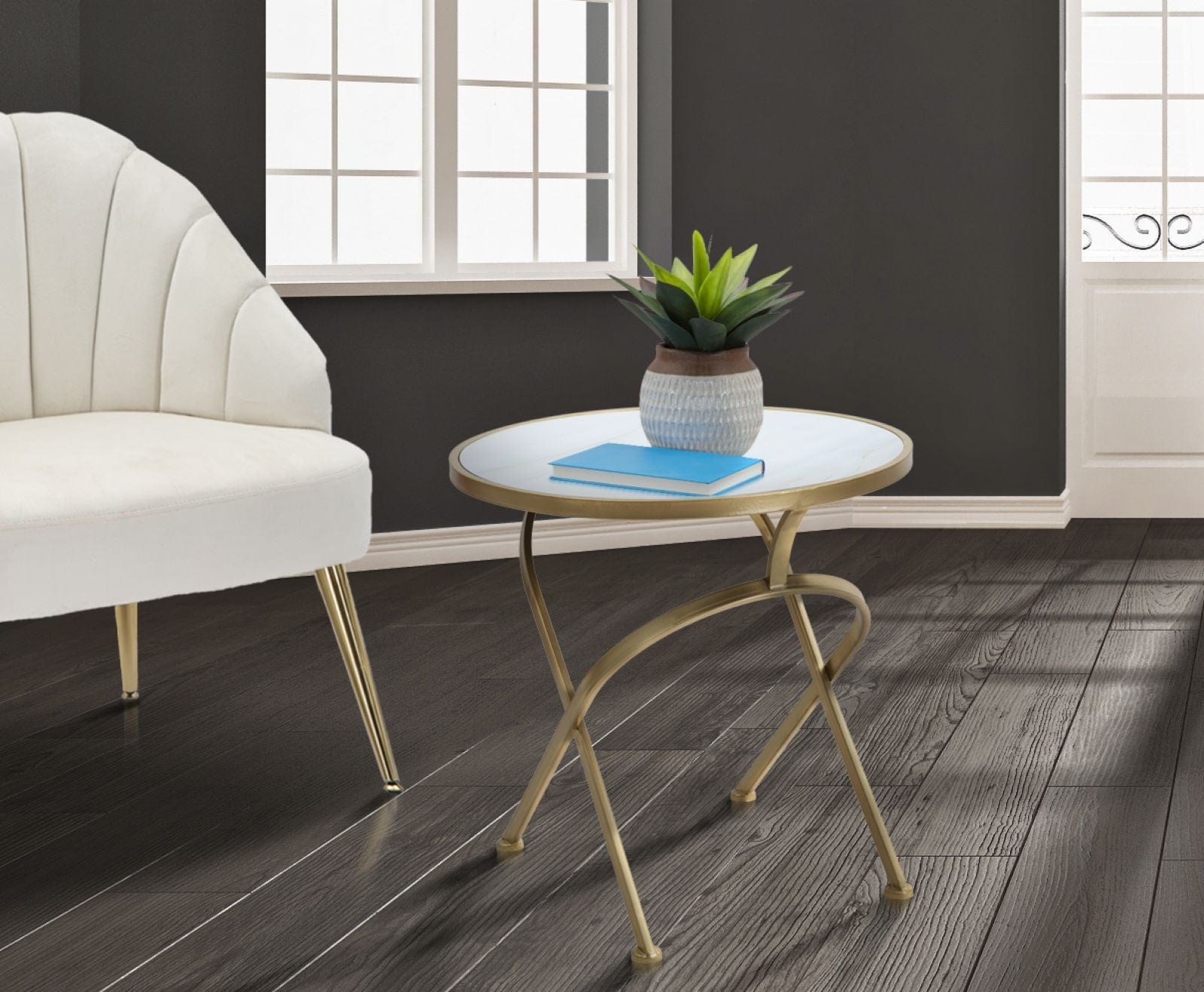 Mauro Ferretti Masa de cafea din metal si sticla, Glam Mat Multicolor / Auriu, Ø50,5xH50 cm