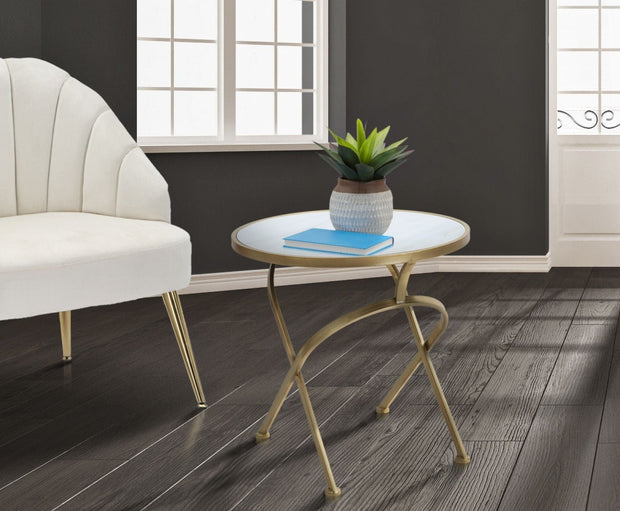 Mauro Ferretti Masa de cafea din metal si sticla, Glam Mat Multicolor / Auriu, Ø50,5xH50 cm