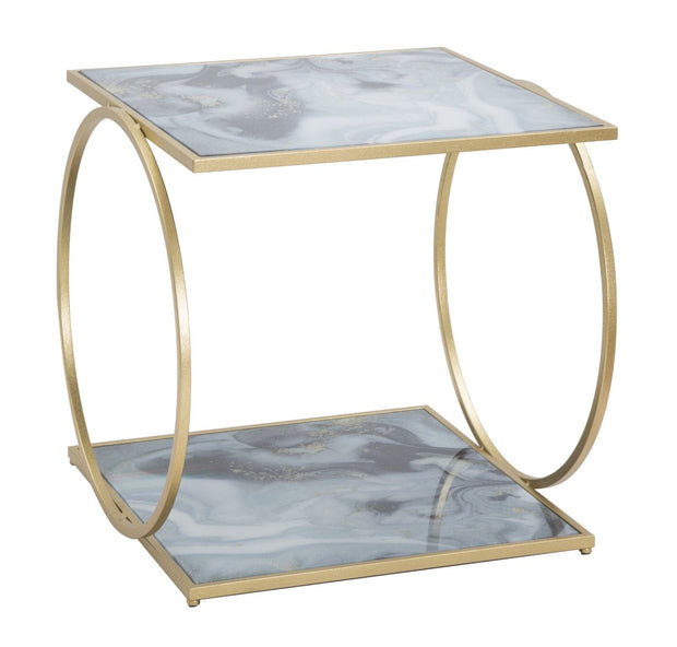 Mauro Ferretti Masa de cafea din metal si sticla, Glamys Albastru / Auriu, L52,5xl50xH51 cm