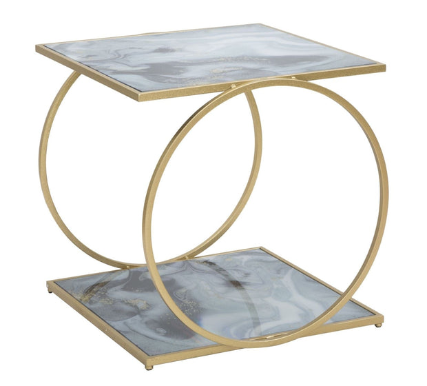 Mauro Ferretti Masa de cafea din metal si sticla, Glamys Albastru / Auriu, L52,5xl50xH51 cm