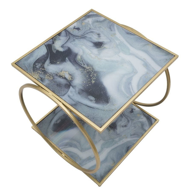 Mauro Ferretti Masa de cafea din metal si sticla, Glamys Albastru / Auriu, L52,5xl50xH51 cm