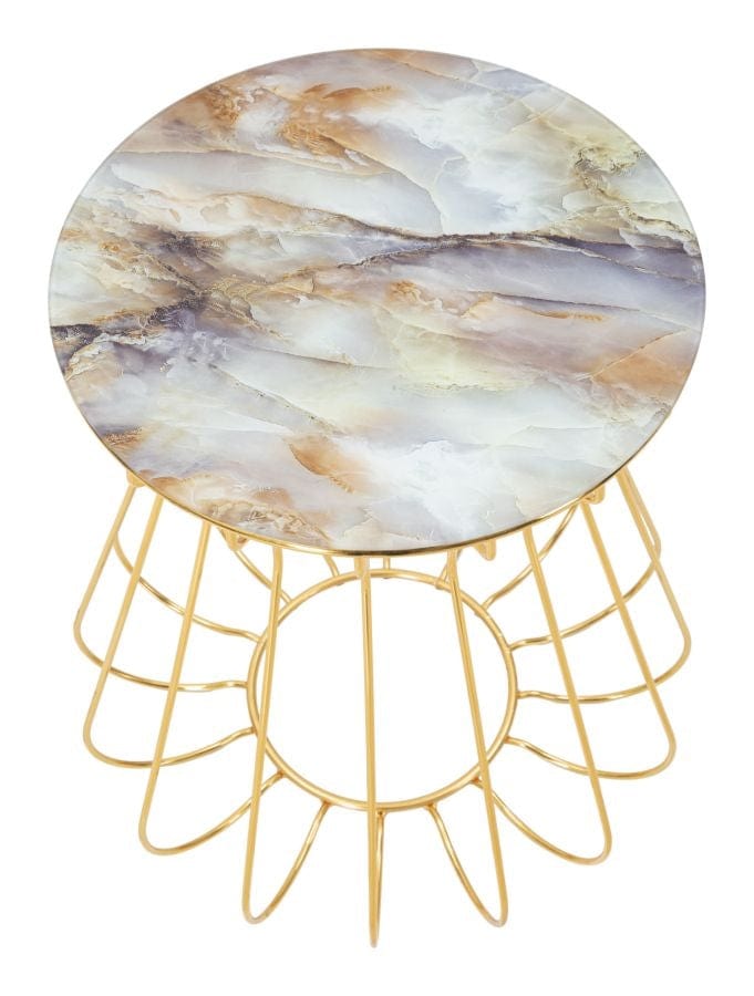 Mauro Ferretti Masa de cafea din metal si sticla, Lale Multicolor / Auriu, Ø48xH52 cm