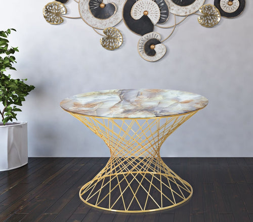 Mauro Ferretti Masa de cafea din metal si sticla, Tower Multicolor / Auriu, Ø70xH46 cm