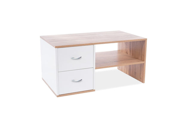 Signal Masa de cafea din pal cu 2 sertare Heaton Stejar Wotan / Alb, L100xl60xH50 cm
