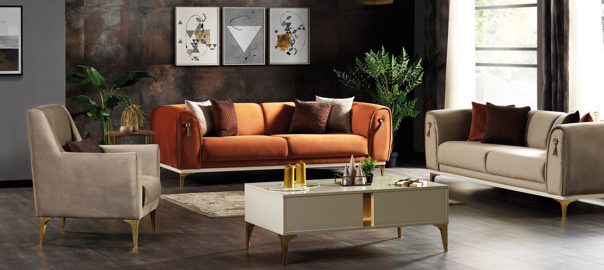 Masa de cafea din pal Ibiza Alb / Auriu, L120xl70xH45 cm (1)